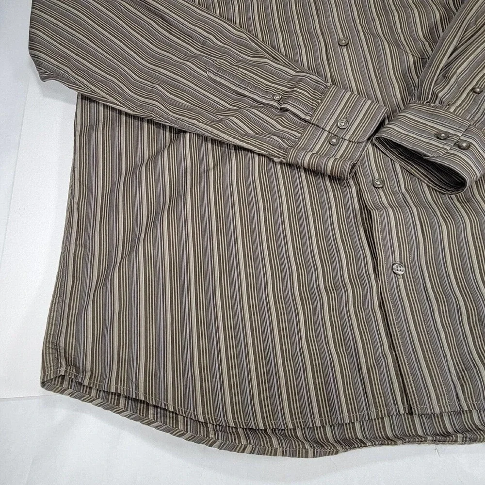 Eddie Bauer Classic Fit Button Up Shirt Mens L Gray Striped Long Sleeve Cotton - Picture 4 of 10